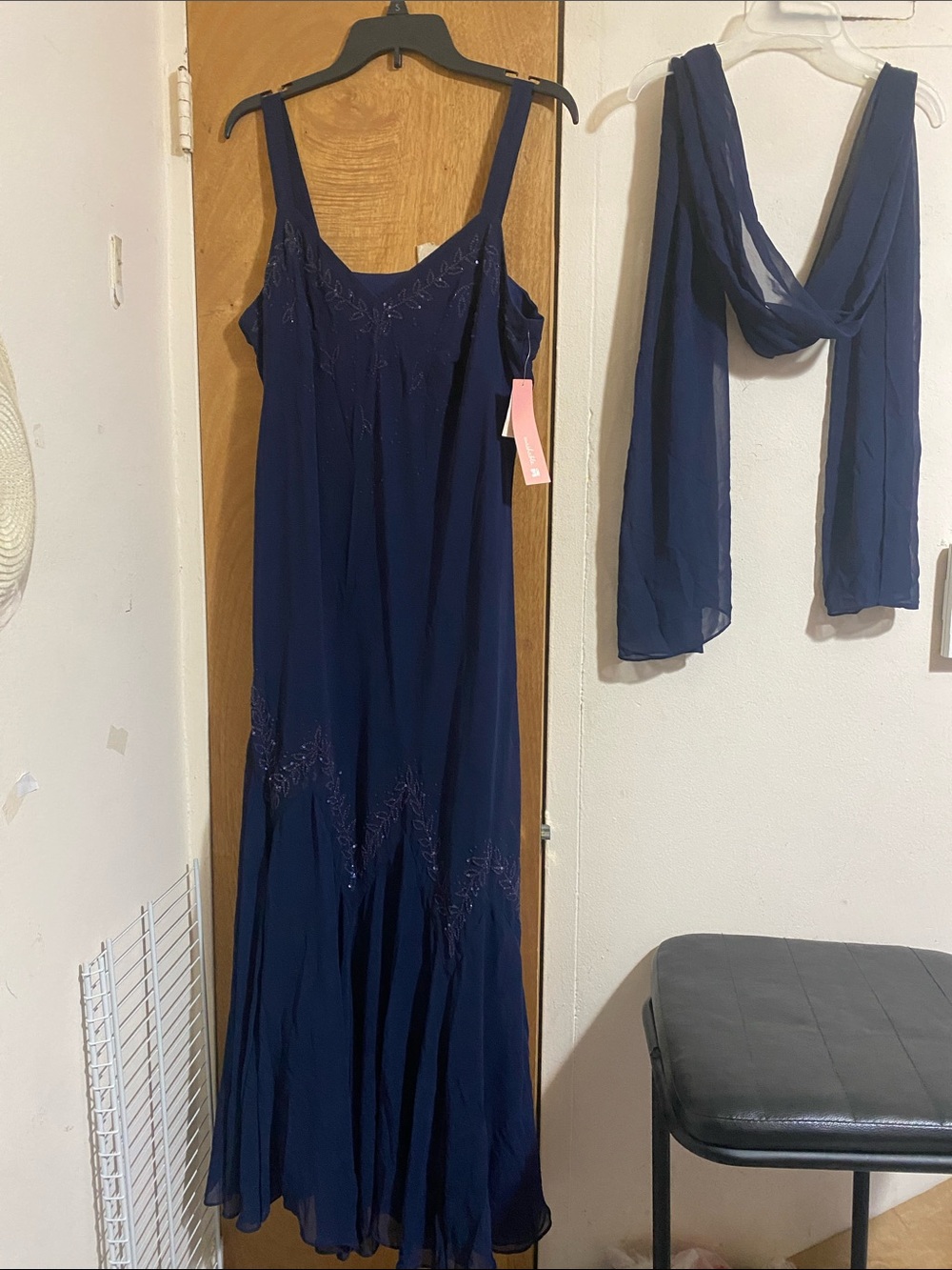 dressbarn Navy Sleeveless Maxi Dress with Matching Scarf